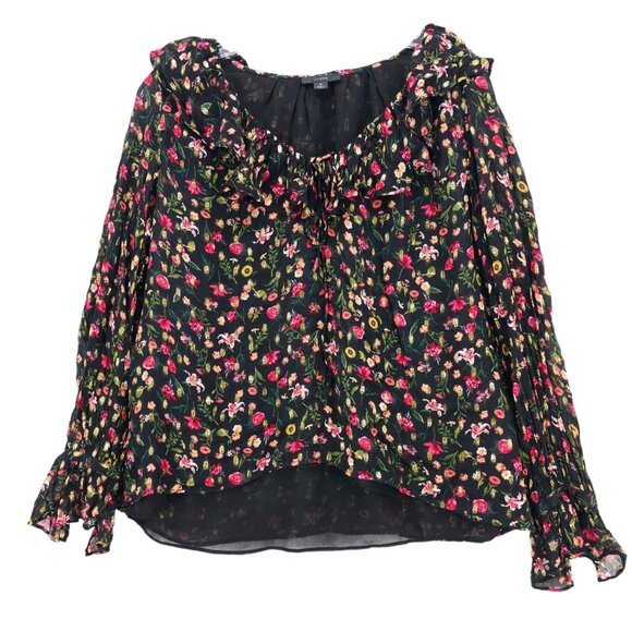 J. CREW Ruffleneck top in midnight vintage floral BD800 Metallic MEDIUM - Picture 1 of 9